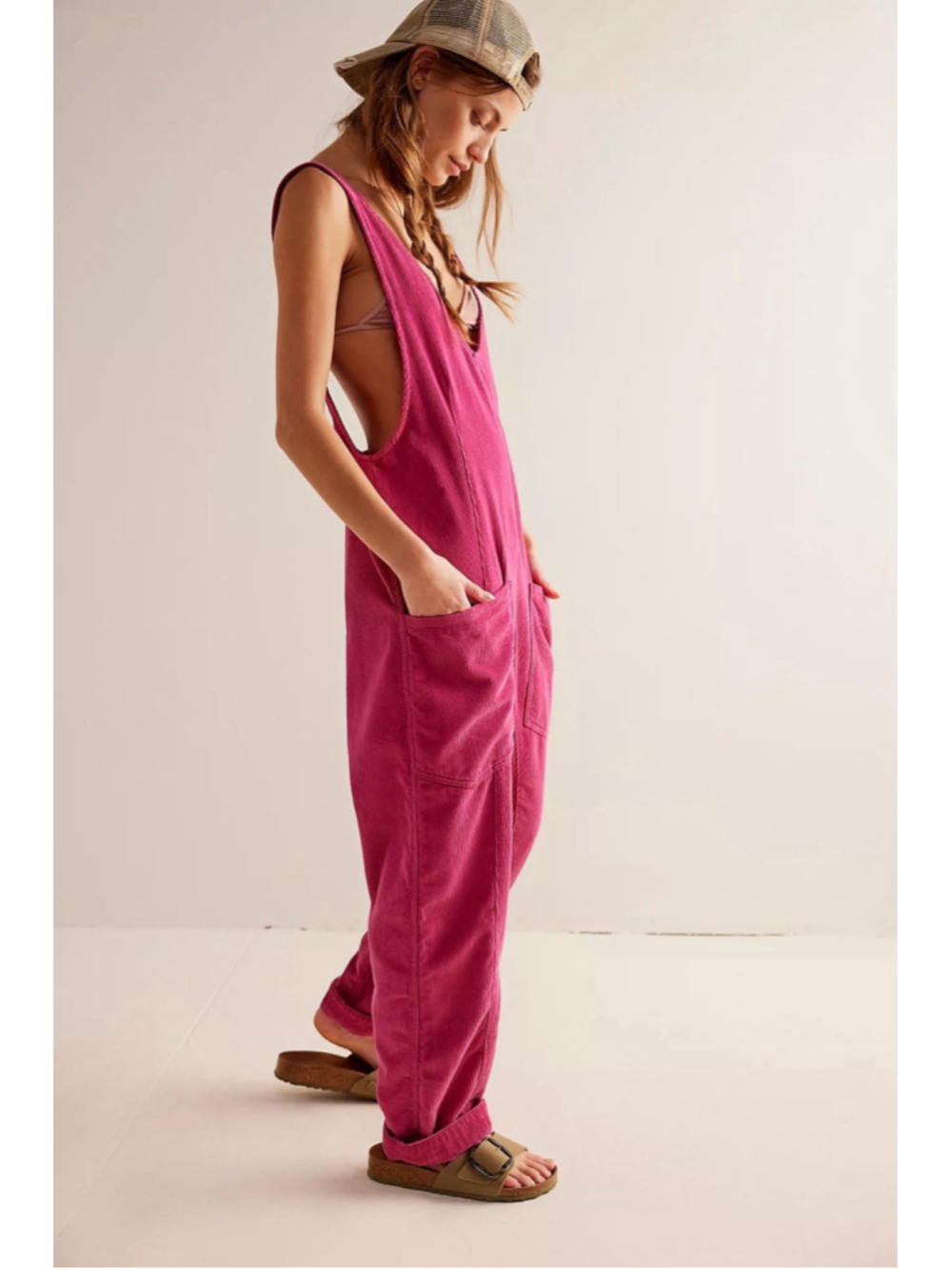 We The Free People High Roller Corduroy Jumpsuit Pink Woman’s Size L